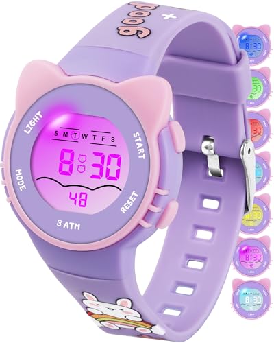 Image of Kids Digital Analog Watches for Girls Boys, 7 Color Lights Waterproof Cute Wristwatches for Kids with Alarm Stopwatch, Great Present for Girls Boys Ages 5-13