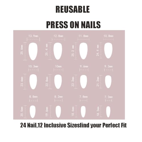 Image of Red Press on Nails French Tip Fake Nails Medium Almond Nails Flower Nails | Floral Design Burgundy Figure Stick on Nails Reusable Nude Glossy Full Cover Nails Press ons for Women Manicure 24Pcs