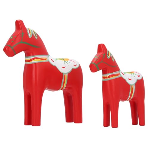 Kukyller 2 pièces en Bois Dala Cheval, Statue de Cheval Style National Dala Cheval Statue Vintage Cheval Sculpture en Bois suédois Dala Figurine (Rot)