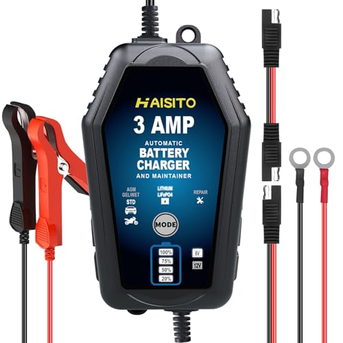 3 AMP 6V/12V Smart Battery Charger Automatic Maintainer Compact Trickle Charger & Desulfator with Overcharge Protection & Temperature Compensation For Lead-Acid LiFePO4 & Lithium Batteries
