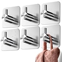 4smile Self Adhesive Hooks - 6 pcs Strong Sticky Hooks for Hanging Towels, Bathrobes and Keys - No-Nail Hanger, Stick on for Heavy Duty Waterproof, Tea Towel Holder for Bathroom, Kitchens, Cupboards