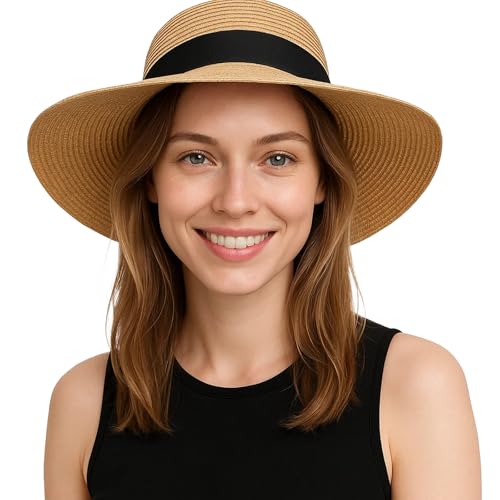 JazRvr Sonnenhut, Strohhut Damen Sommer, Faltbarer Sommerhut für Mädchen und Damen, Ideal für Strand, Pool, Garten, Park, Reisen und Urlaub, Kopfumfang 56-58 cm