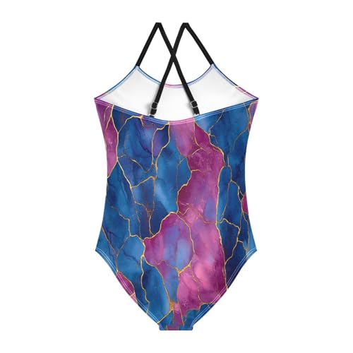 KLL Girls Swimsuits 1-Piecing Beach Swimwear Girls Bathing Suits 4T Marble Royal Blue2
