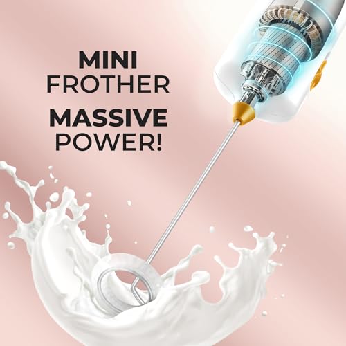 Image of Mini & Mighty Milk Frother Wand - Powerful Handheld Coffee Frother, Battery Operated Drink Mixer - Compact Pocket Size - Detachable Whisk for Latte, Cappuccino, Matcha, Hot Chocolate