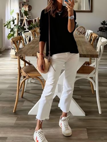 Image of Womens Striped Lightweight Cotton Sweaters Long Sleeve Crew Neck Color Block Casual Knitted Pullover Tops