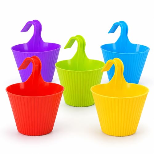 Image of Amazon Brand - Umi Plastic Small Hook Hanging Pot for Balcony, Size - 20.5 x 14.5 x 8.5 cm (Pack of 5, Multicolor)