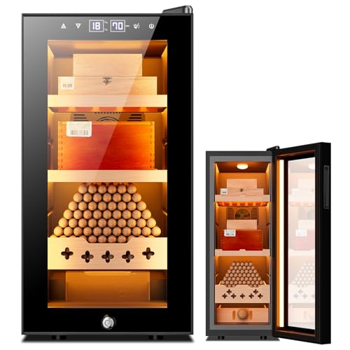 Electric Cigar Humidor Cabinet for 80 Counts, Humidity Temperature Control, Heating & Cooling Humidor 25L Cigar Humidor Cabinet with 3 Cedar Wood Shelves and Water Tank, Gifts for Men