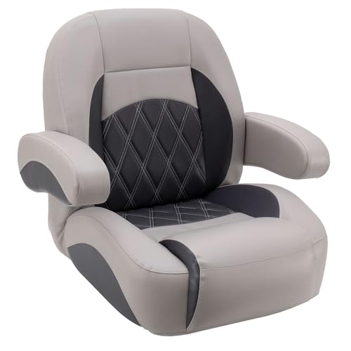 DeckMate Luxury Low Back Pontoon Captains Chair - Gray and Charcoal