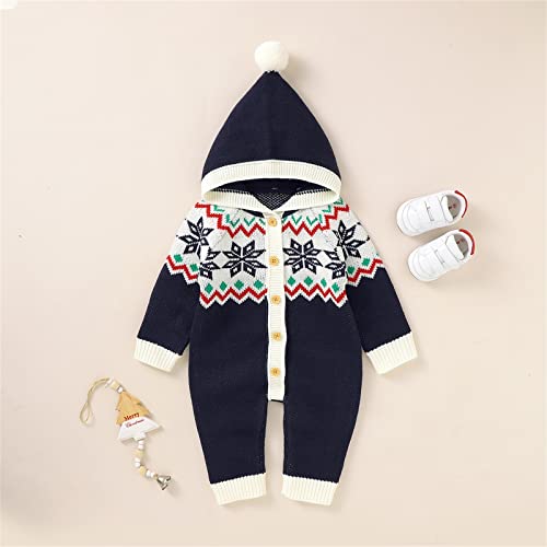 Toddler Size Hoodie Newborn Infant Boy Girl Christmas Snow Knitted Sweater Baby Hooded Jumpsuit (Blue, 6-12 Months)3