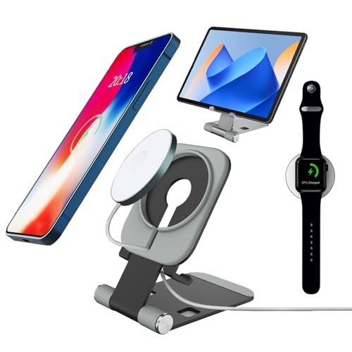 スマート良品 Mag-Safe対応 3in1 ワイヤレス充電器 スマホ タブレットスタンド iPhone Apple Watch AirPods 充電対応 Mag-Safe充電器 ipadスタンド 折りたたみ式 軽量 薄型 急速充電 マグネット式 強力吸着