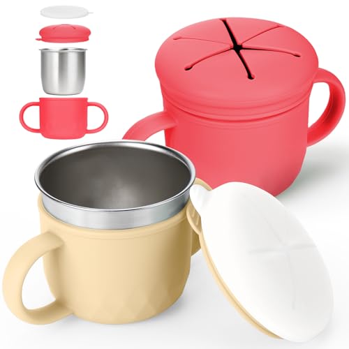 Image of Mity rain 2-Pack Stainless Steel Snack Containers, 4-in-1 Spill Proof