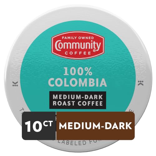 Image of Community Coffee 100% Colombia 10 Count Coffee Pods, Medium-Dark Roast, Compatible with Keurig 2.0 K-Cup Brewers, 10 Count (Pack of 1)