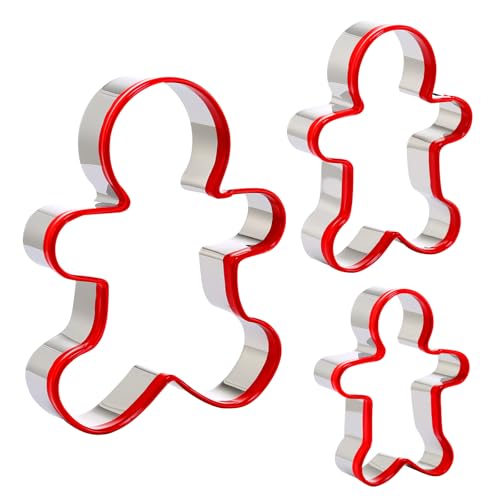 Gingerbread Man Cookie Cutters 3PCS, Stainless Steel Christmas Co...