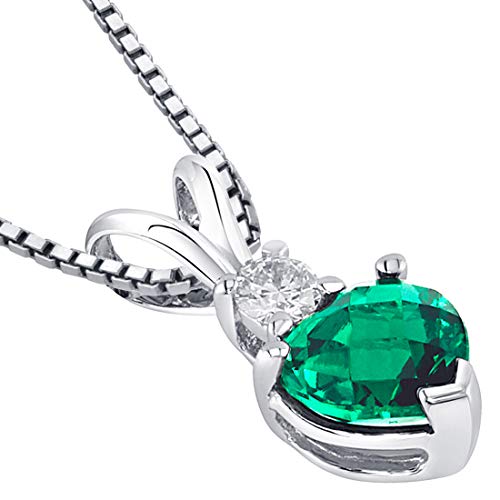 PEORA Created Emerald with Genuine Diamond Pendant for Women 14K White Gold, 0.82 Carat total Heart Shape Solitaire, Green Emerald Jewelry, May Birthstone, Gifts for Birthday, Anniversary, Wedding3