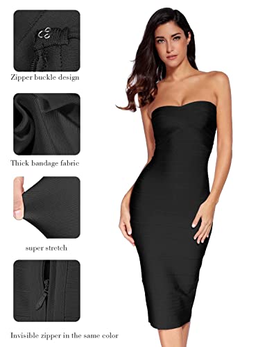 Women's Midi Cocktail Dresses Strapless Bandage Bodycon Dress Wedding Party Dress3