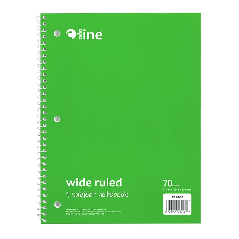 1-Subject Notebook, Wide Ruled, Green, Case of 24 (22043-CT)