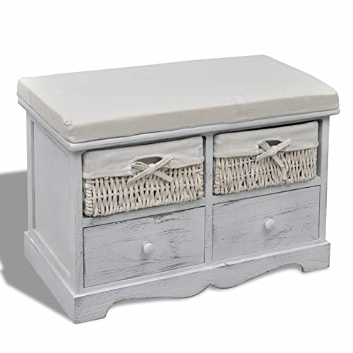 Xichuzi Banco de almacenaje, Baul Almacenaje Dormitorio, Banco Pie De Cama, Baul con Asiento, de Madera de Paulownia Blanco 62x33x42 cm