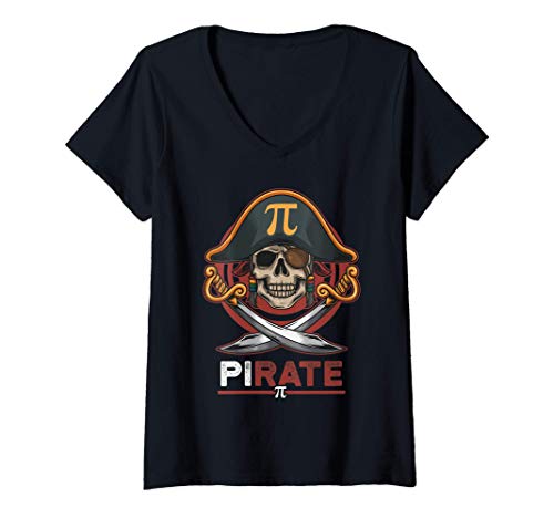 Mujer Calavera pirata Día de las Matemáticas Club de Matemáticas Camiseta Cuello V