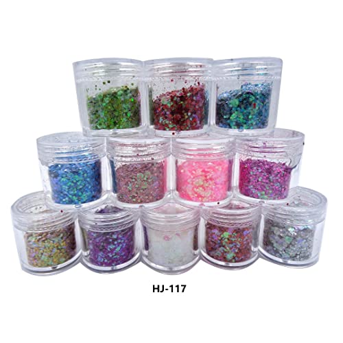 12un Potinhos Glitter Flocado Com Pó Para Decoração De Unhas (HS-117)