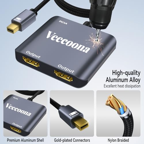 Mini DisplayPort to Dual HDMI Adapter | 4K60Hz, Thunderbolt 2 DP Male to HDMI Female Splitter Extended Display port splitter for Dual monitors, for MacBook Air/Pro, Mac mini, Surface Pro/Dock by Veecoona - Image 7