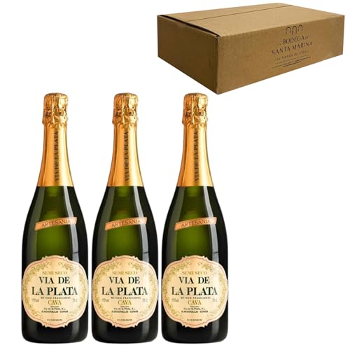 Cava Vía de la Plata Semiseco - Para Disfrutar en Celebraciones y con los Tuyos - Pack 3 Botellas 75cl