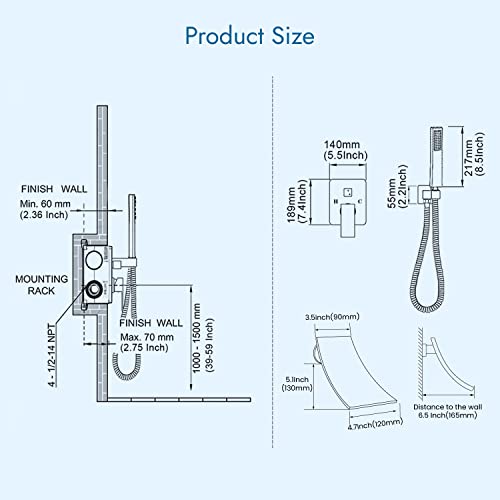 Cinwiny Brushed Nickel Waterfall Bathtub Faucet Wall Mounted And Hand-Held Shower Tub Spout Bathroom Tub Filler One Handle Shower Kit Rough-In Valve #TOP5