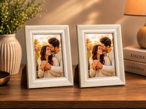 Image of 4x6 Inch Photo Frame Set of 2 - Acrylic Front Table Top Photo Frames with Stand, Dual Orientation Portrait & Landscape Display for Home Office Decor (cream)