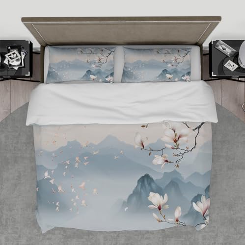 Housse de couette respirante 260 x 240 cm au motif montagnes et oiseaux