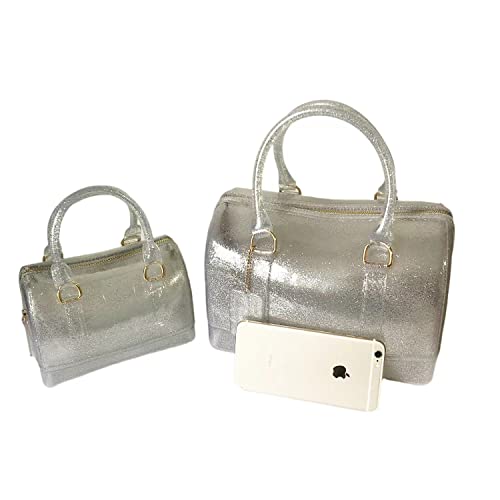 Image of Ladies Summer Jelly Pillow-shaped Top Handle Handbag Candy Color Transparent Crystal Purse