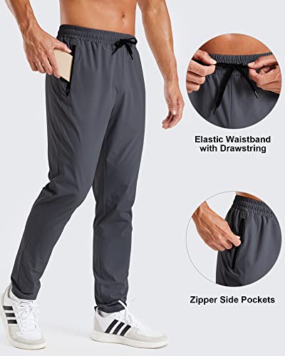 G4Free Mens Nylon Joggers Stretch Pants Lightweight Casual Athletic Running Sports Jogging Pants With Zipper Pockets(Dark Gray,L) #TOP3