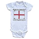 Made in America with English Parts Funny England Flag One Piece Baby Bodysuit, 0-3 Months White