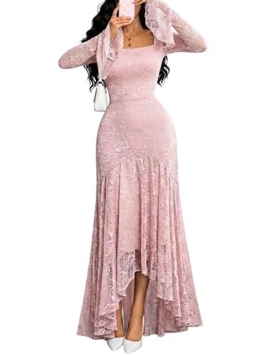 GothDark Pink Easter Dress for Women Lace Dress for Women Long Sleeve Cocktail Dresses Pink Large Fits US Size 8 to 10
