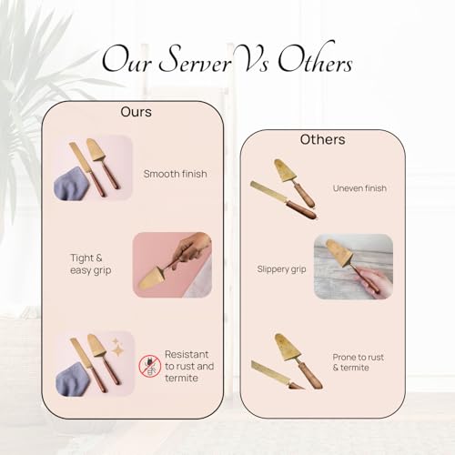 Image of nestroots Golden Finish Stainless Steel Cake Server Set of 2 | Knife & Server (9-Inch Each) with Wooden Handle | Ideal for Cake Cutting, Dessert Serving & Parties | Elegant & Durable Design
