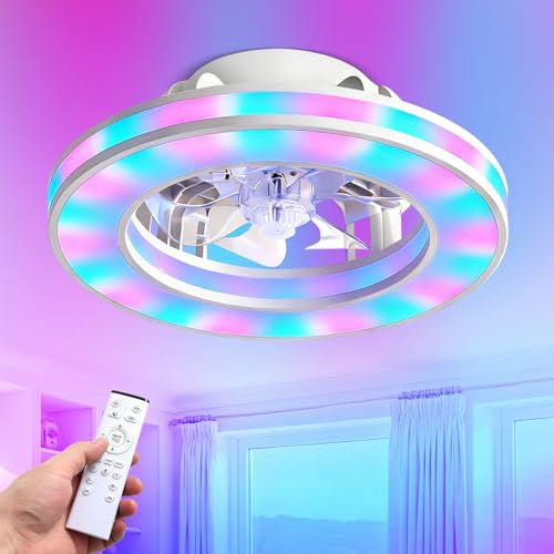 Ventilateur plafond avec lumière RGB LED et télécommande pour salon