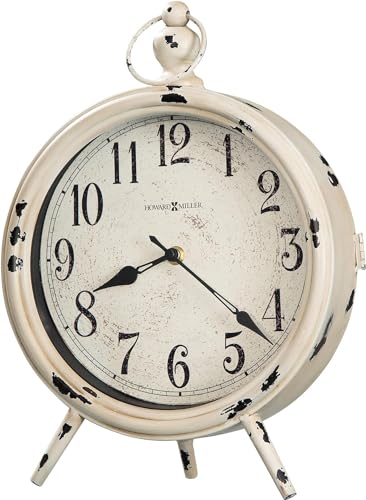 Howard Miller Newdale Mantel Clock II 549-752 – Distressed Antique White Finish, Aged Metal, Black Arabic Numerals, Glass Crystal, Antique Home Décor, Quartz Movement