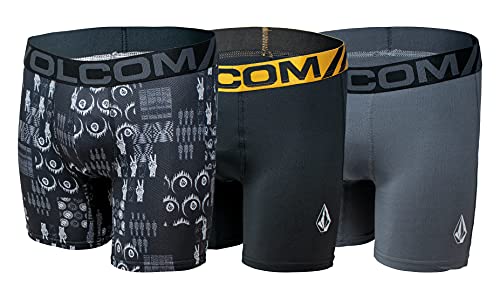 Volcom Mens Mesh Boxer Briefs 3 Pack Poly Spandex Performance Boxer Briefs Underwear (Black/Grey/Black, X-Large)