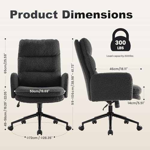 Image of IWMH Swivel Office Desk Chair, High-Back Armchair with Wheels, Height Adjustable Home Office Chair with Armrests,Upholstered Computer Task Chair, Leisure Armchair Cashmere (Dark Grey) | Dressing table chair with armrest, ergonomic swivel chair, height-adjustable office, living room