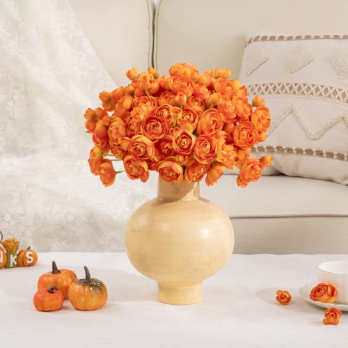 U'Artlines Mini Ranunculus Artificial Flowers Bouquet 20 PCS Citrus Orange - image 7