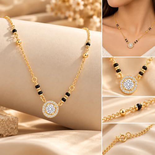 Image of MINUTIAE Stylish Fashion Pendant Necklace Black Beads Mangalsutra for Women & Girls with Extendable Chain