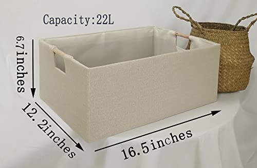 Image of Storage Bin for Shelves Rectangle Closet Baskets Foldable Box with Handles Beige Shelf Baskets Toy Boxes for Home Office Car Dormroom