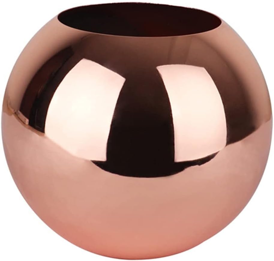 金属製の花瓶 ステンレス鋼の丸い花瓶 装飾的な金の花瓶ドライフラワーハイドロポニック植物コンテナ花瓶 寝室 玄関 トイレ 客間 カフェ Color 最低価格の ローズゴールド ホテル 結婚祝い装飾用花瓶