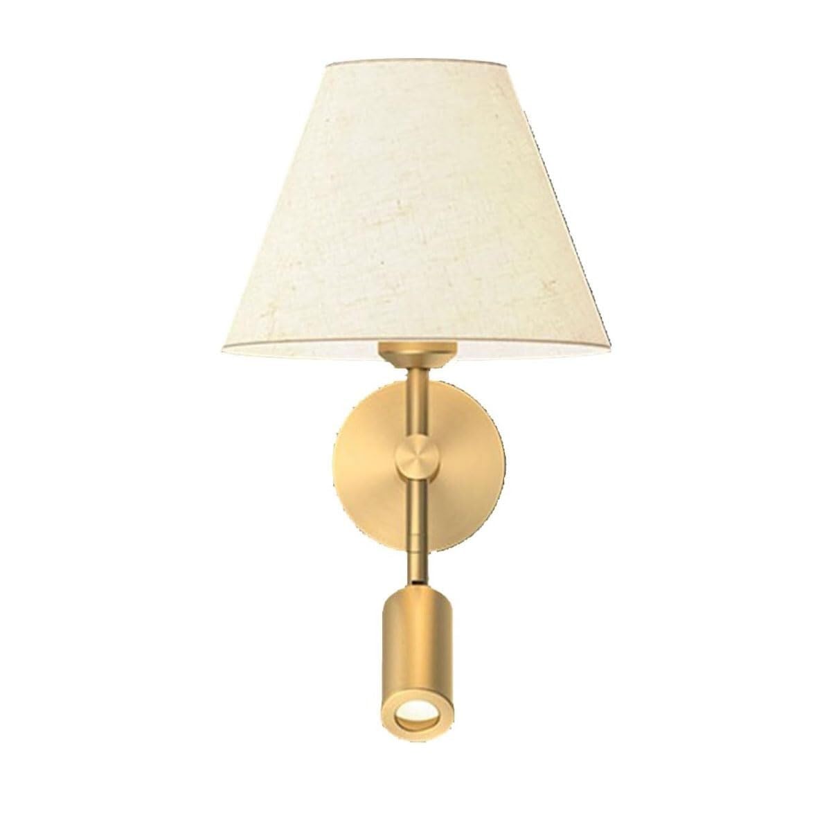 HXYSXHJUO Brass Reading Light White Fabric Wall All Copper Lamps Bedside Sconce With Spotlight Indoor Mounted E27 Base Lighting
