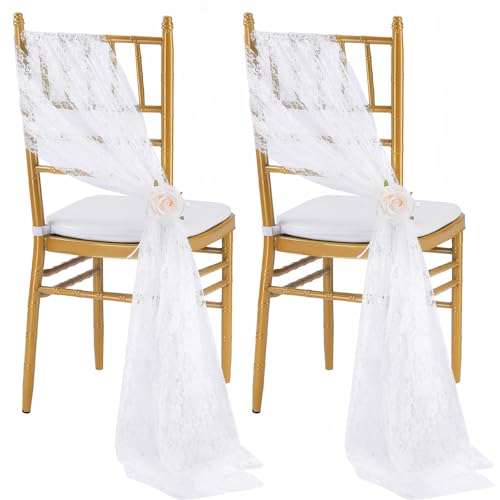 QueenDream White Chair Sashes Wedding Aisle Decorations: 16 Pieces 8ft...