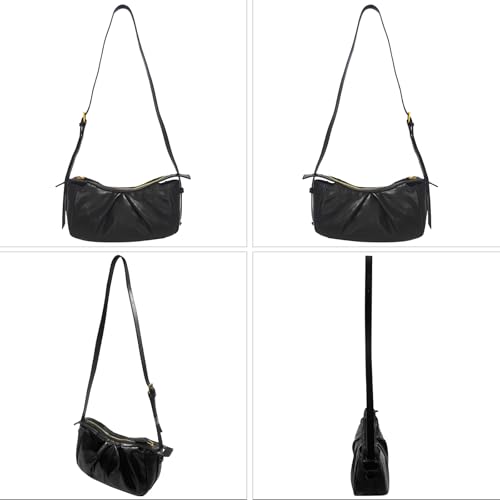 Leather Shoulder Bags Women Genuine Leather Handbags satchel bags Crossbody Bag for Women Black Pleated Leather Shoulder Bag2