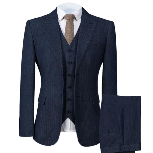 Mens 3 Piece Suits Slim Fit Tweed Herringbone Suit Groom Wedding Prom Tuxedos Set