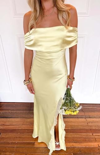 Off The Shoulder Satin Bridesmaid Dresses for Women Mermaid Formal Evening Dress with Slit3