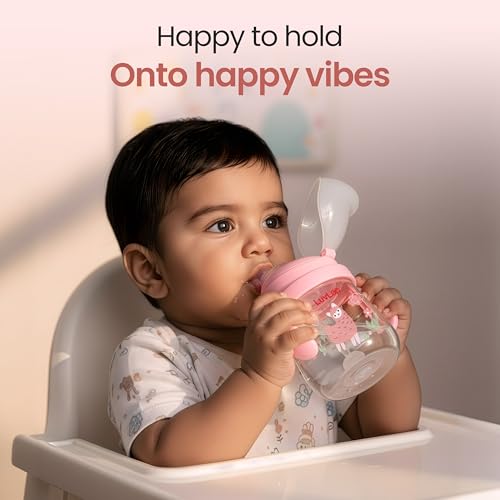 Image of LuvLap Star Anti Spill Spout Sipper for Kids with Twin Handles, 270 ml, Sippy Cups with Soft Silicone Spout and Weighted Straw, Water Bottle for Kids, Non-Toxic & BPA Free (Pink)