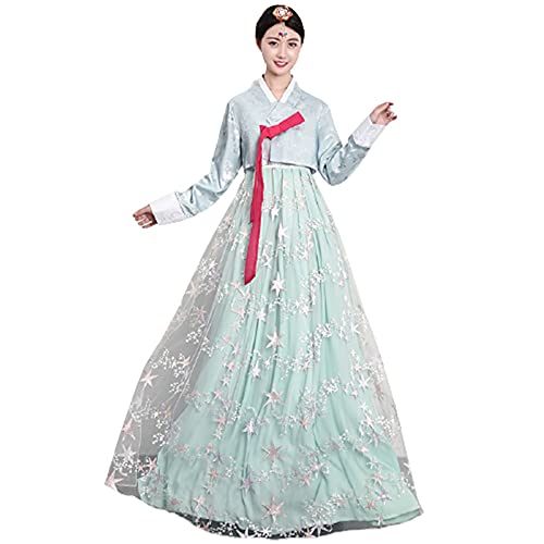Women Hanbok Dress Korean Traditional Hanbok Korean Traditional Clothes Korean National Costumes (Blue green, X-Large)