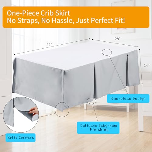 Image of Crib Bed Skirt Dust Ruffle 100% Cotton - Natural, Soft, Breathable for Baby's Delicate Skin, Nursery Toddler Crib Bed Skirt for Baby Boys Girls, Fits Standard Cribs 28 inch x 52 inch with 14 inch Drop