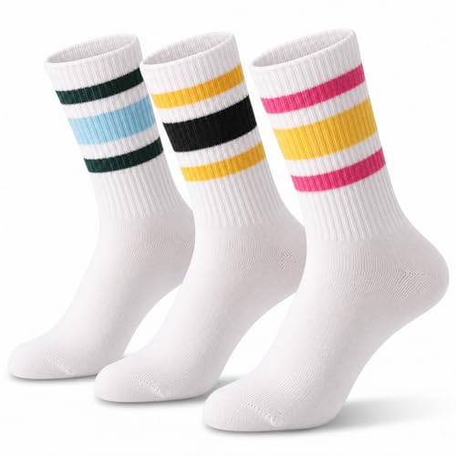 Image of crew socks for women /Men - Retro Sport Socks Breathable Cotton, Seamless Comfort